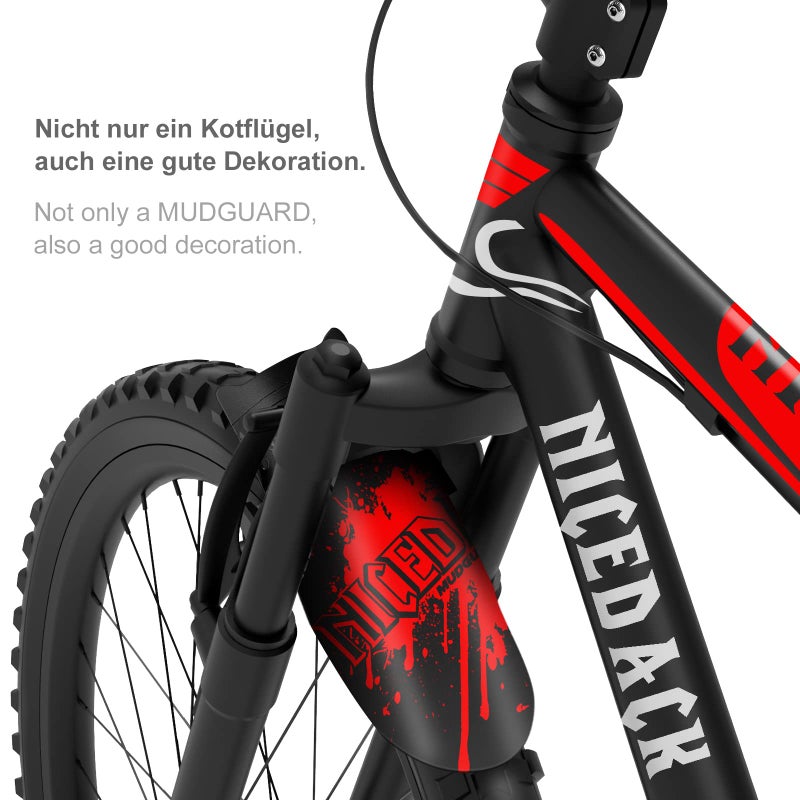 نايسداك NICEDACK حاجز الدراجة، واقي الطين MTB قابل للتعديل، واقيات الطين المتوافقة مع الأمام والخلف، يناسب 650B 20 بوصة 26 بوصة 27.5 بوصة 29 بوصة دراجات ذات إطارات سميكة وجميع دراجات الفرامل القرصية (سطح غير لامع، أحمر) - Image 5